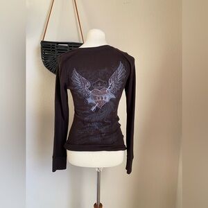 Angel Heart Angel Wings Long Sleeve Black Top, Size Large